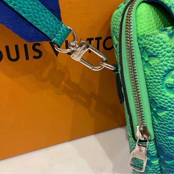 LOUIS VUITTON Virgil Abloh Blue & Neon Green Monogram Illusion Leather Flat - Picture 9 of 11